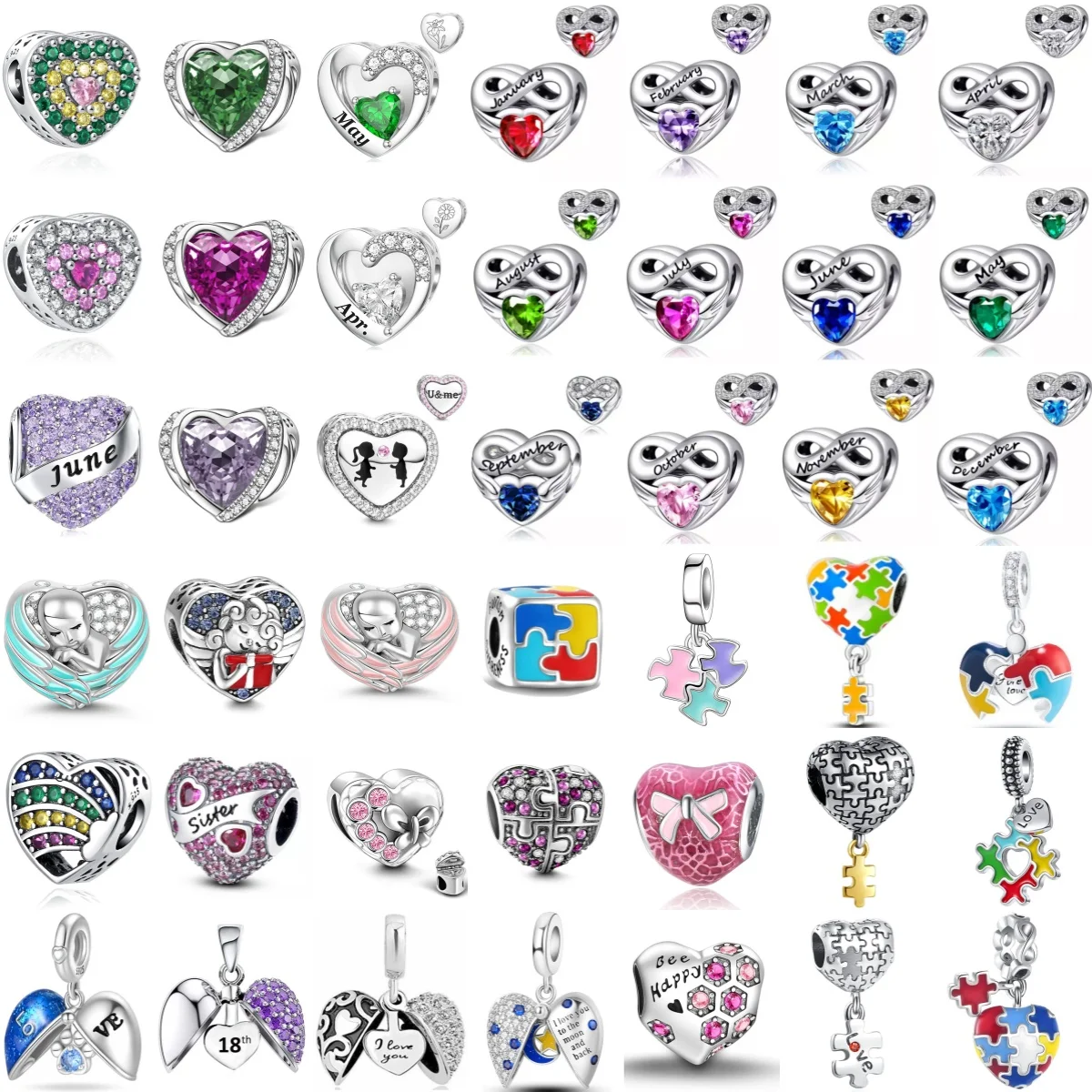 925 Sterling Silver Monthly Love Gift Box Jigsaw Heart Pendant DIY Fine Beads Fit Original Charms Bracelet Women Jewelry Diy