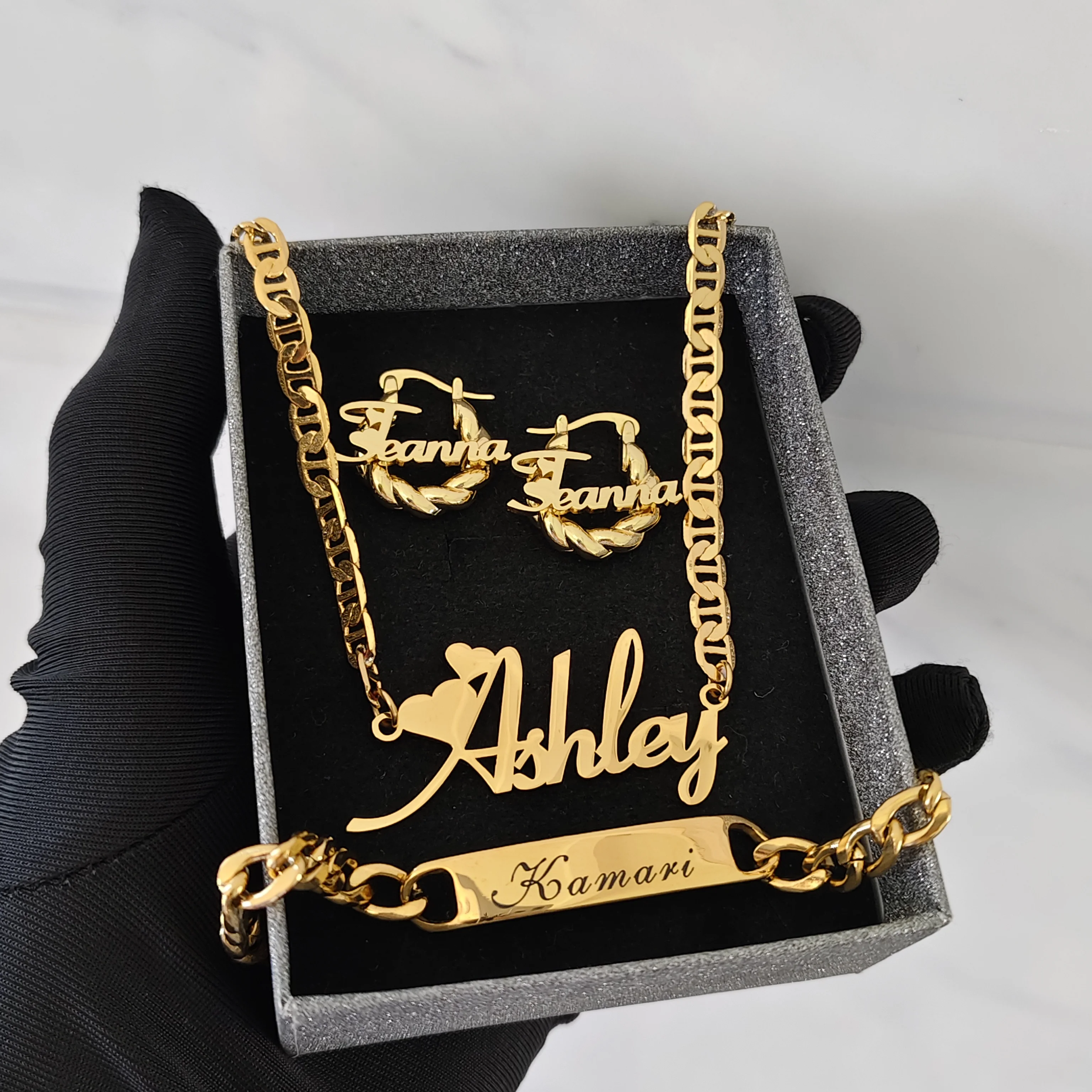 

DHQH Wholesale Customized Name Set Personalized Letter Necklace 18mm Earrings Bracelet Birthday Gift Manufacturer Direct Sales