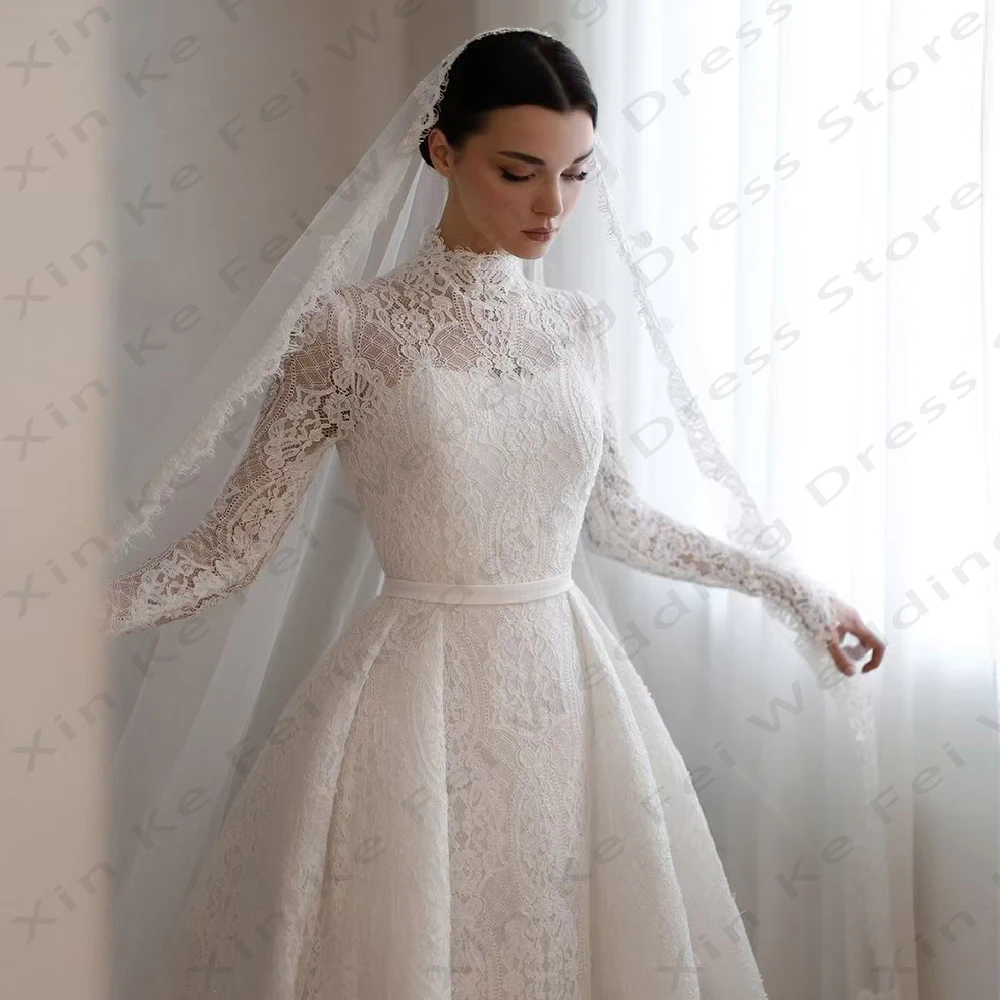 2025 Luxo Mulheres Marfim Vestidos De Casamento Destacável Laço Princesa Vestidos De Noiva Muçulmano Festa Formal Personalizado فساتين سهرة Robe