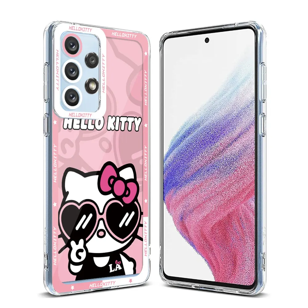 Transparent Soft Back Shell Cover Phone Case for Samsung Galaxy A52 5G A71 A31 A50 A21s A51 4G A12 A32 A22 A72 Hellokitty Cute