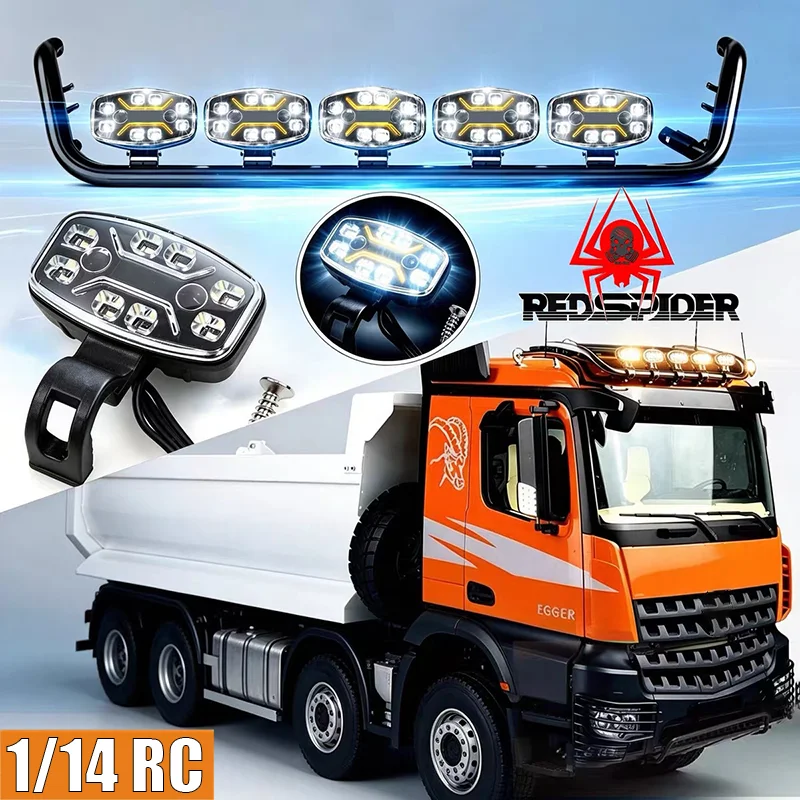 LED 5V Car Roof Two-color Spotlight multi-mode Lamp for 1/14 Tamiya RC Dump Truck SCANIA 770S 56368 VOLVO FH16 ACTROS 3363 Car