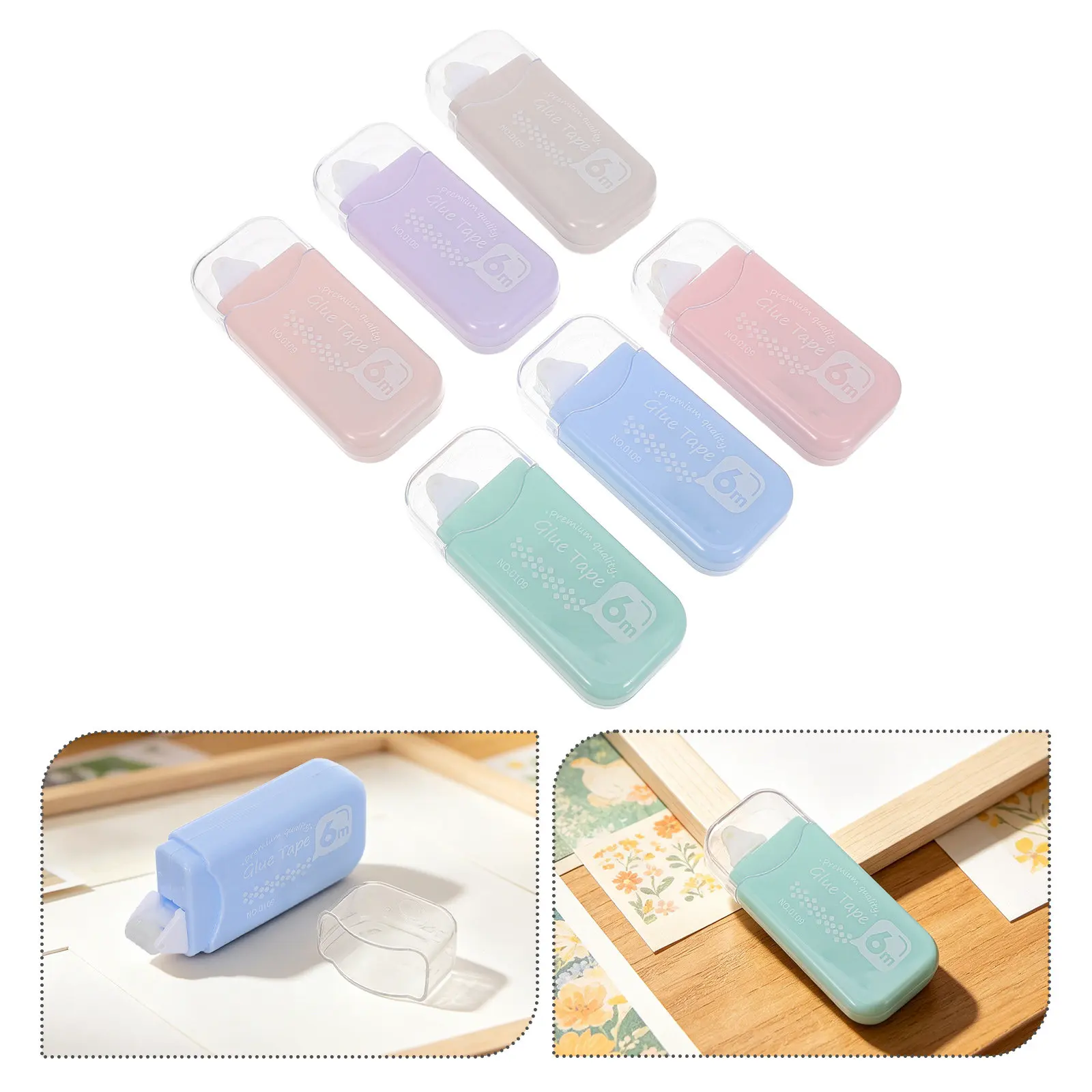 6Pcs Double Sided Adhesive Tape Roller Strong Initial Stick Scrapbooking Tape Craft Glue Roller for Photo Mounting Journaling
