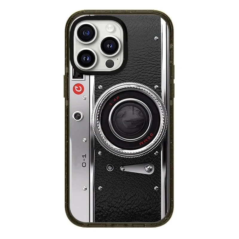 Casing kamera Retro versi 2.0 akrilik Upgrade Border, sarung ponsel untuk IPhone 11 12 13 14 15 16 Pro Max