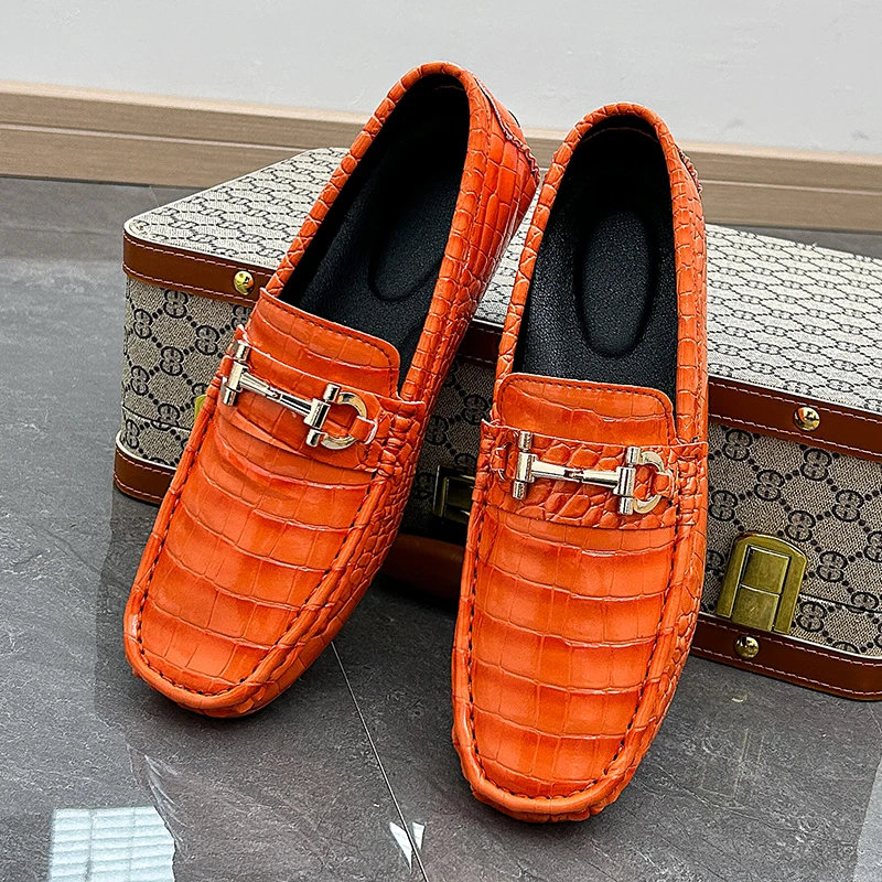 High Quality Patent Leather Men\'s Casual Shoes Brand Driving Shoes Male Crocodile Pattern Loafers For Men Moccasin Flat Shoes