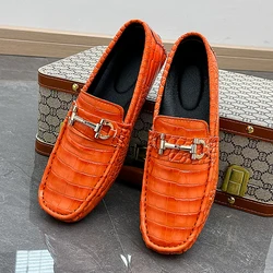 High Quality Patent Leather Men's Casual Shoes Brand Driving Shoes Male Crocodile Pattern Loafers For Men Moccasin Flat Shoes