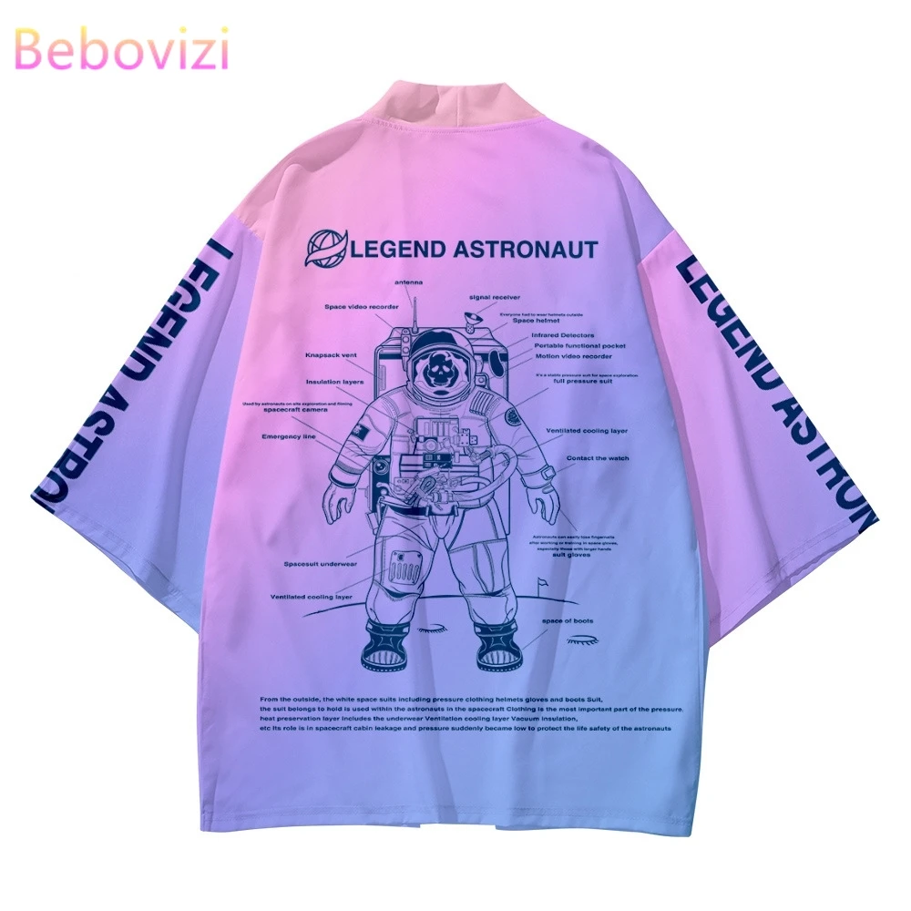 

New INS Astronaut Purple 5xl 6XL Beach Harajuku Japanese Fashion Kimono Men Women Cardigan Haori Obi Asian Clothes Pant