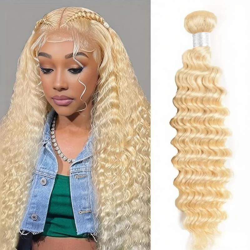 

Набор из 1/3/4 пучков натуральных волос глубокой волны цвета медового блонда 613, 10-32 дюйма, бразильские волосы медового блонда