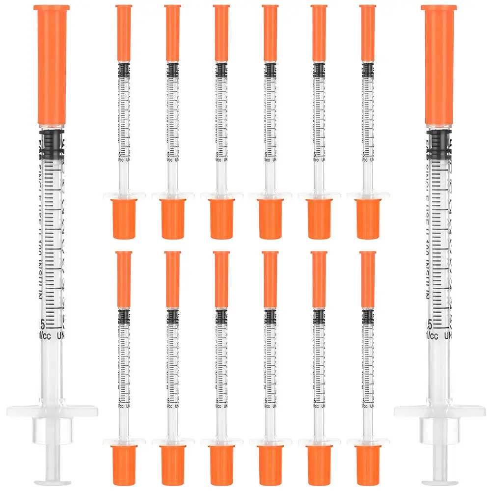 

100Pcs Sterilized 0.5ml Insulin Syringe 30G 8mm Needle, Disposable Wrapped for Animal Pet Vet Injection, Orange, Lab