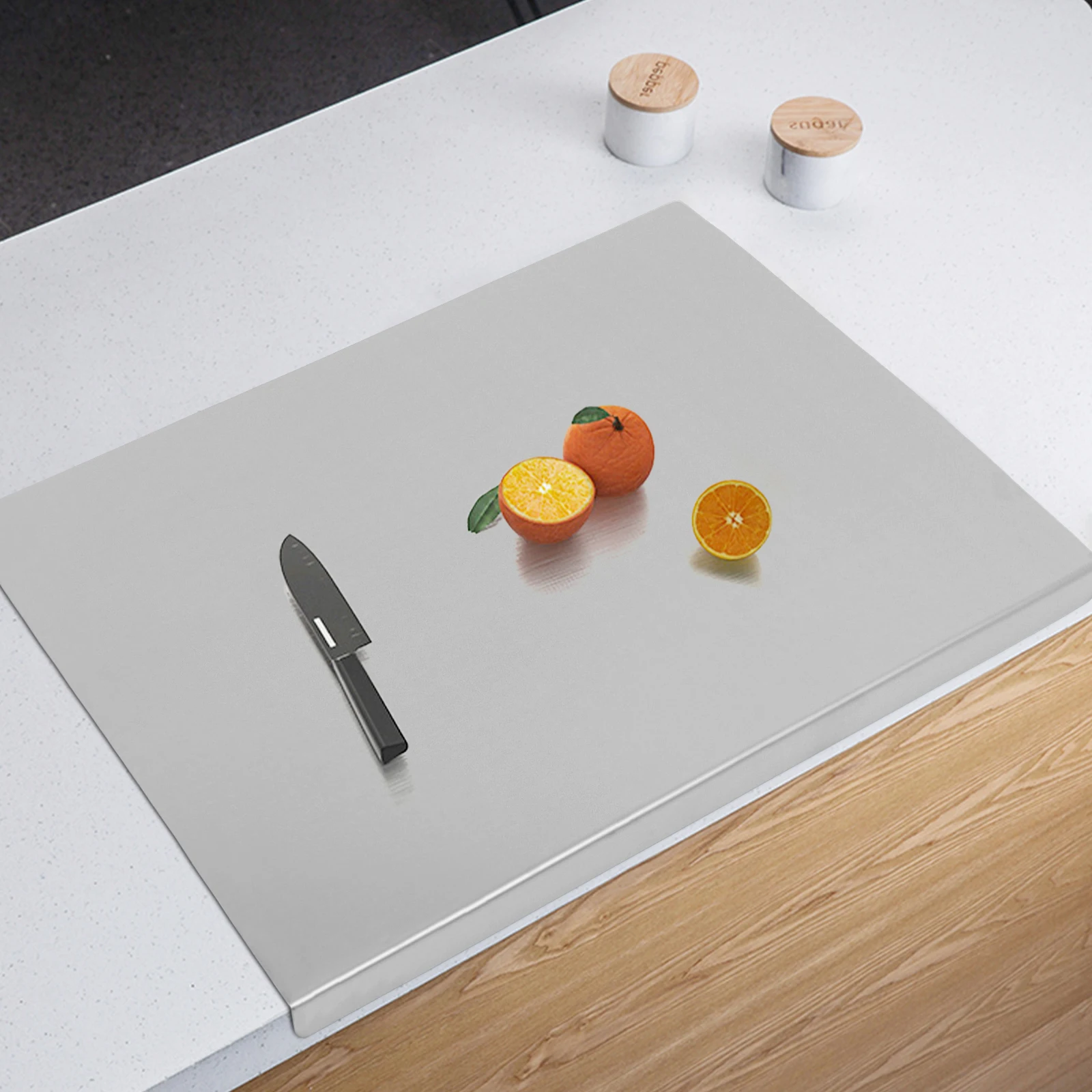 Stainless Steel Chopping Cutting Board Counter Top Protector W/ Front Overhang 60cm*50cm 