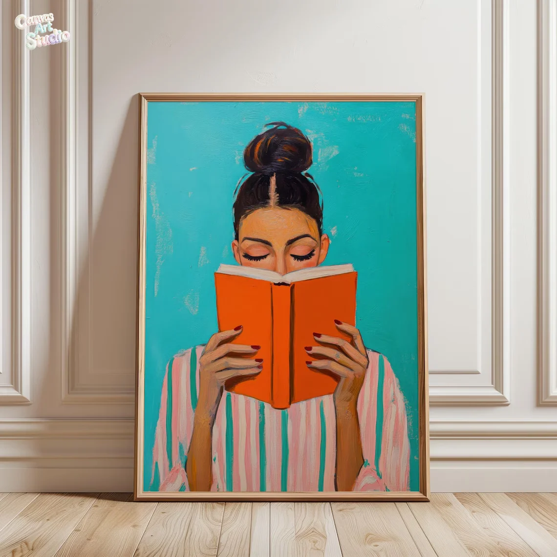 2026 Reading Woman Art Print | Book Poster | Feminine Cozy Wall Art | Bold Orange Art Print | Abstract Contemporary Portrait Art