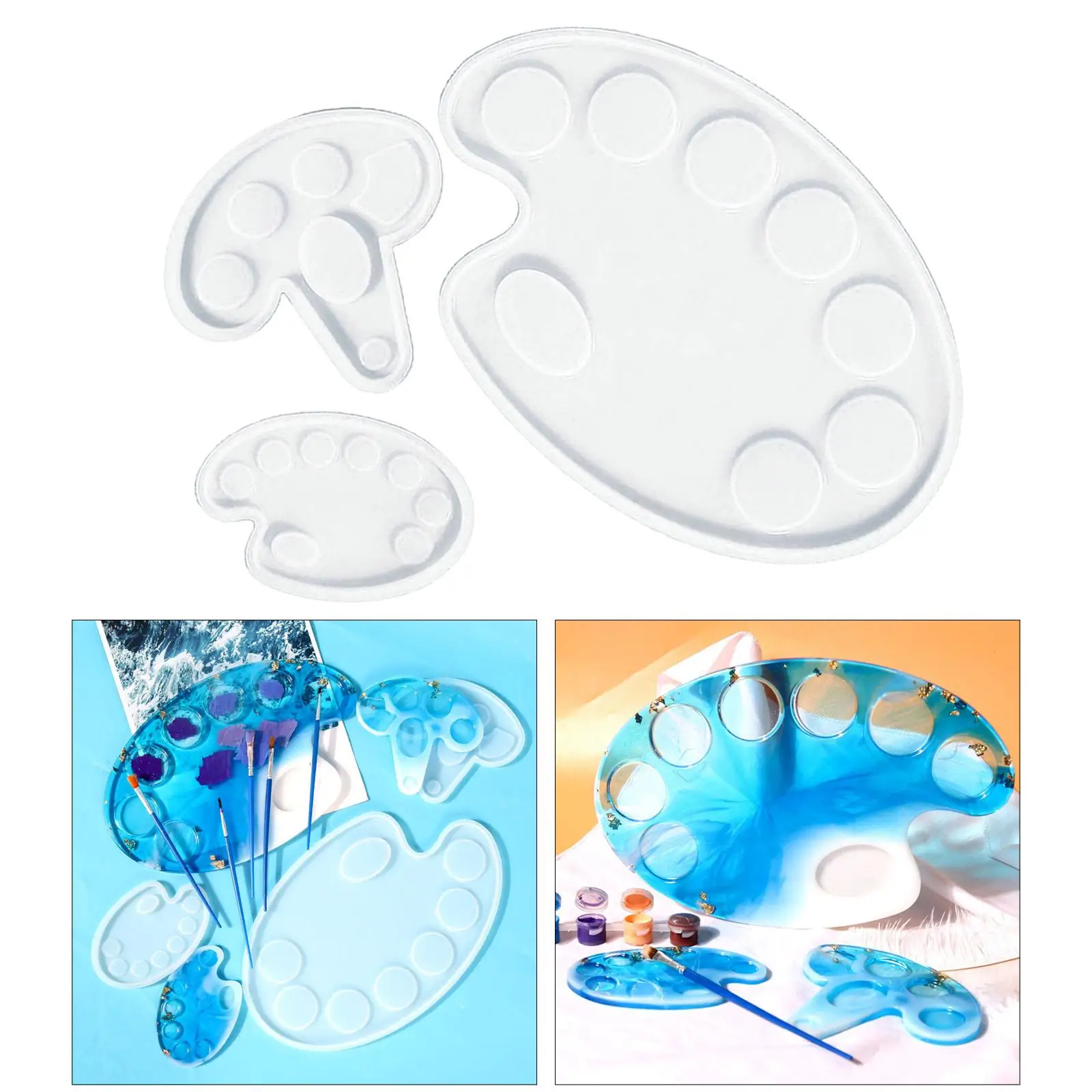 

3x Paint Tray Moulds Oval Epoxy Resin Creative Drawing Board for Painting Casting Painter Student