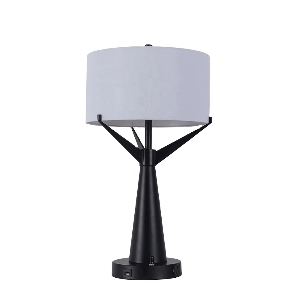 Hotel USB Power Outlet Decorative Usb Desk Lamp Metal/Linen Desk Lamp