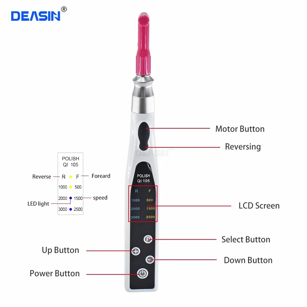 Den tal Electric Polishing LED Motor With 4:1 Reduction Contra Angle Disposable Head 500-3000 rpm/min