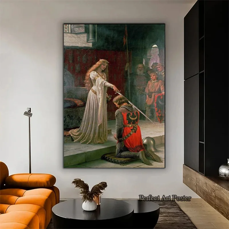إدموند بلير لايتون عمل فني The Accolade فارس القرون الوسطى موضوع حائط لوح رسم الفن Vintage الملصقات غرفة المعيشة ديكور المنزل #4