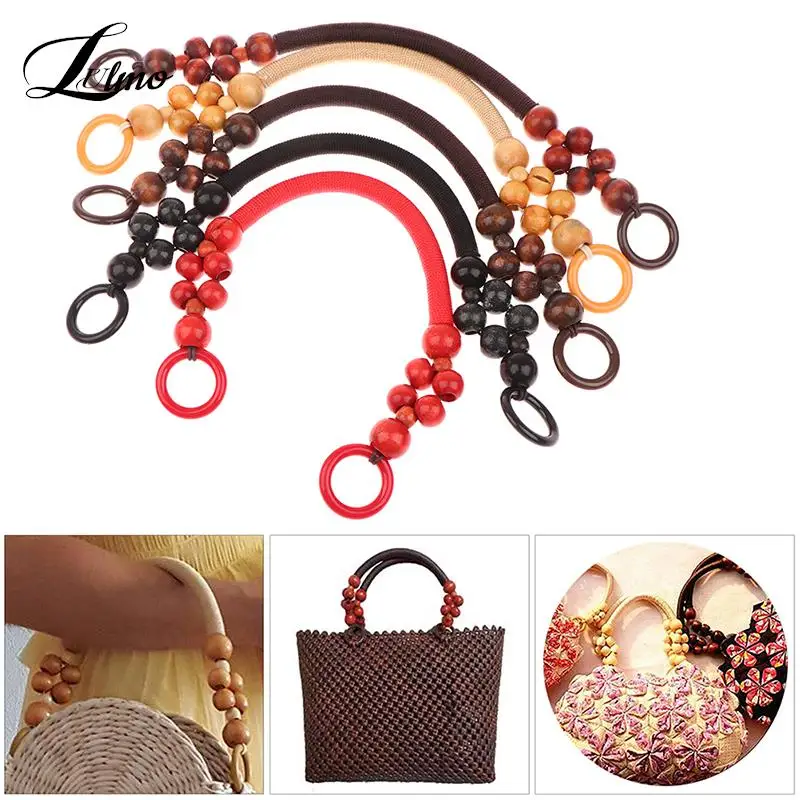 Fashion Wood Purse Handle DIY Replacement Wood Bead Rope Bag Strap Shoulder Belt for Handbag Accessories Handbags Bag Handles