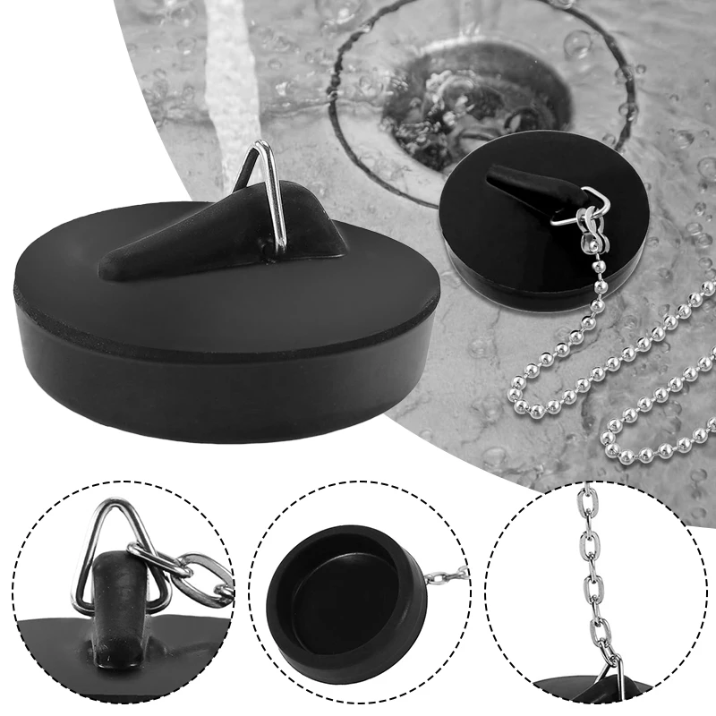 1Pc Sink Plug Universal Rubber Drain Stopper with Round Beaded Chain Bath Sink Drain Stopper Plug for Bathroom Bathtub Kitchen