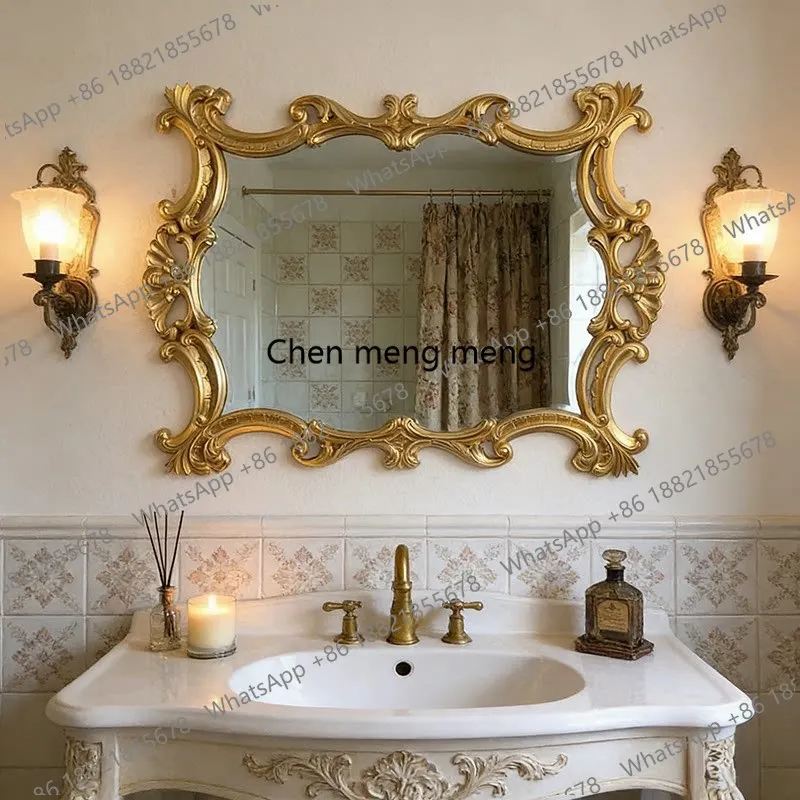 

French retro bathroom mirror wall-mounted wash mirror American bathroom mirror European vanity makeup