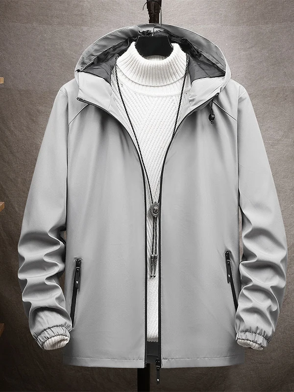 

Men's Casual Hooded Jaet Loose Fit Thin Sle Spring Autumn Polyester Fiber Zipper Closure Color Trendy Youthwear