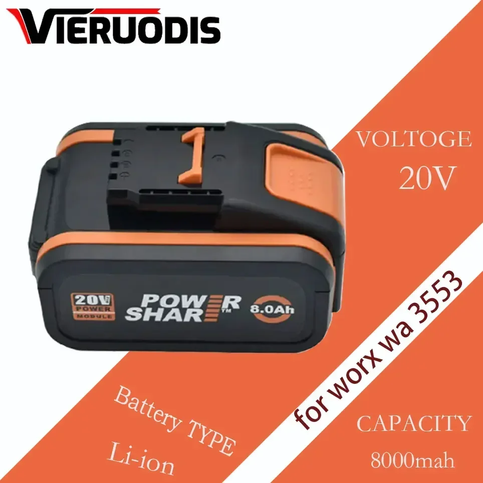 

20V 8.0Ah Lithium ion Replacement Rechargeable Battery for Worx WA3551 WA3553 WX390 WX176 WX386 WX373 WX290 WX800 WU268