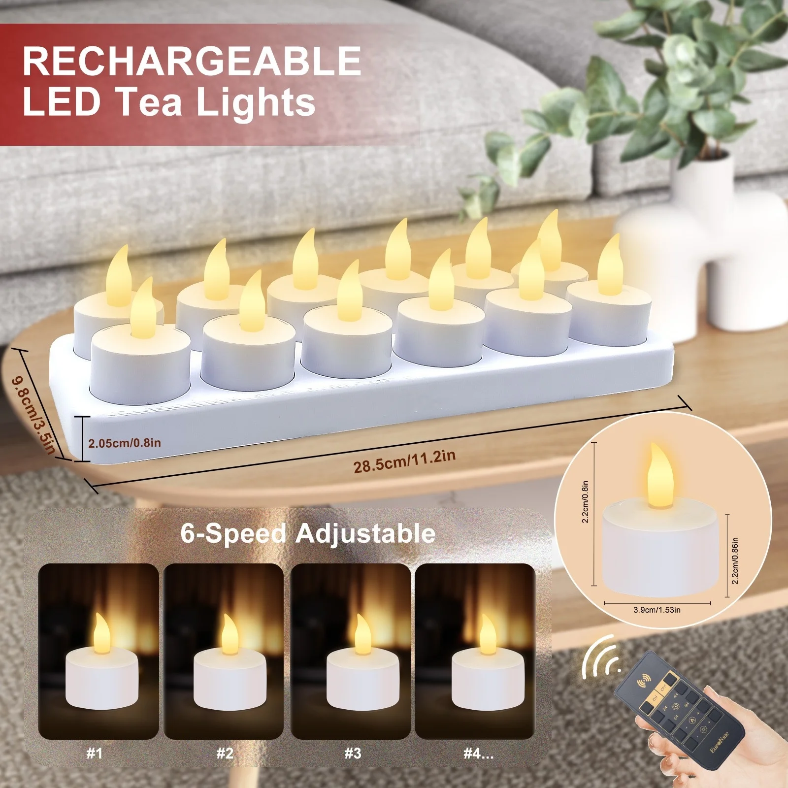 Set of 12 Rechargeable Flameless Tea Lights Candle lamp w/Remote controlled&Timer control Frosted holder Xmas Party Decoration