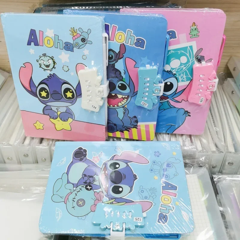 Disney Anime Stitch Password Notebook with Pen Kawaii Lilo Stitch Portable Notepad Mini Notebook Set Cartoon Children Stationery