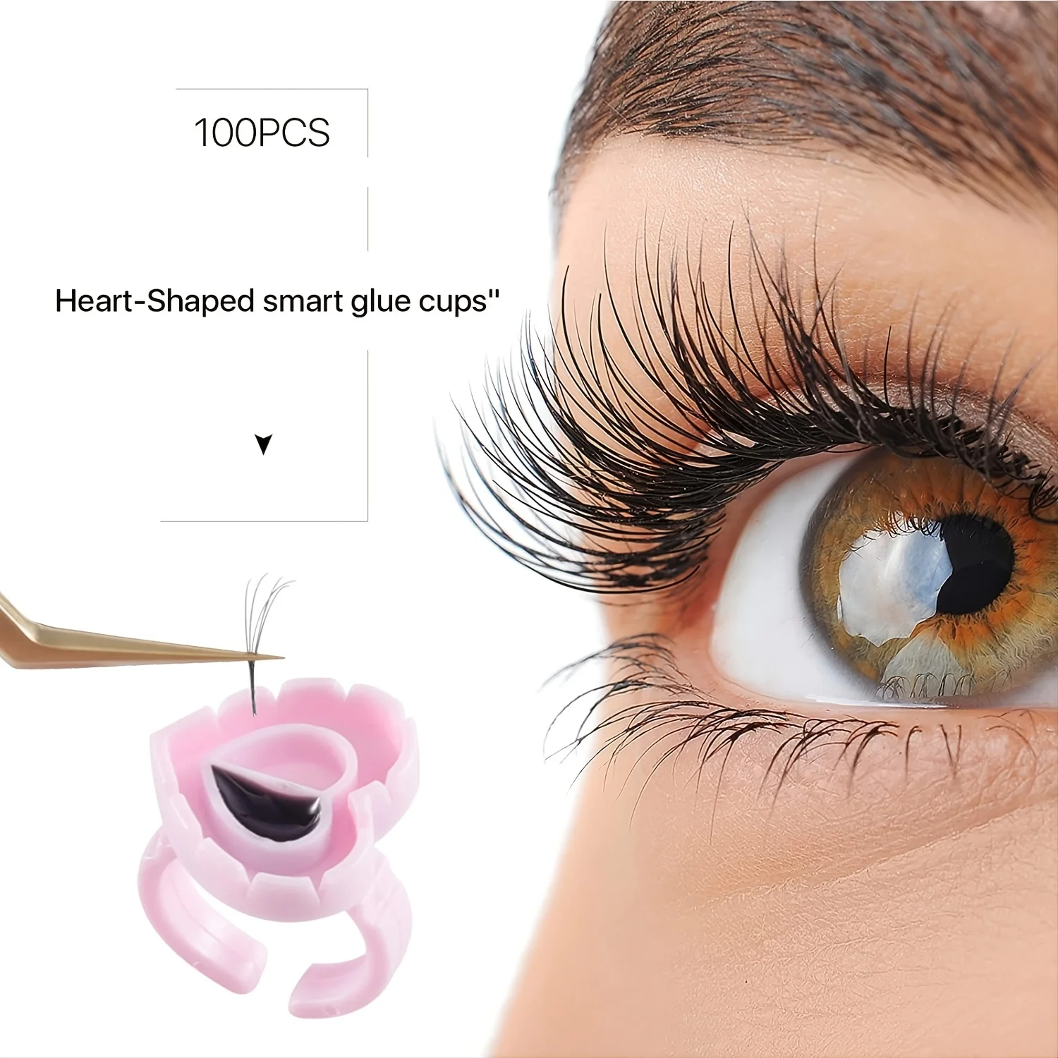 100 PCS Glue Rings Smart Glue Cups Lash Glue Holder Heart Glue Cups Lash Glue Rings Fanning Blossom Cups For Eyelash Extensions