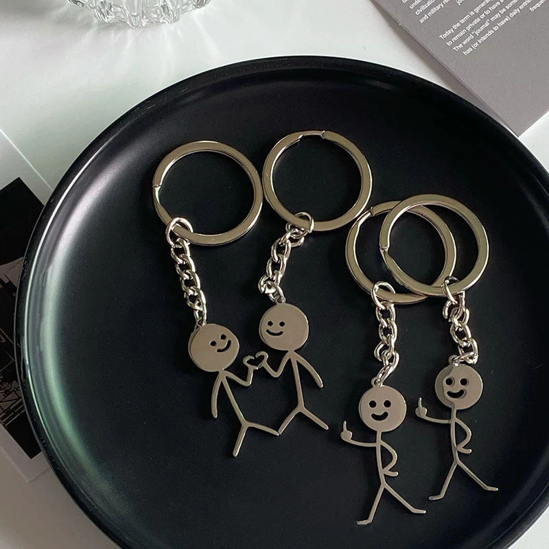 1PCS Interesting Match People Than Heart Middle Finger Couple Keychain Ins Personality Cute Funny Student Bag Pendant