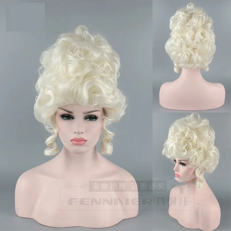 2025 aaa Retro Royal Cosplay Marie Antoinette Moonlight White Queen Court Masquerade Halloween Costume Hair Wigs + Wig