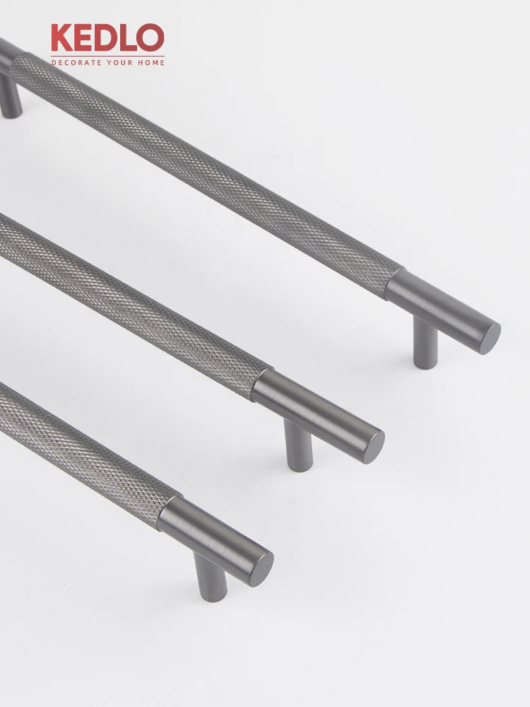 KEDLO Massiver Messinggriff im Luxus-Look mit Rändelung, Gunmetal-Finish, für Schrank, Garderobe, Küche und Schubladen – Detail 4