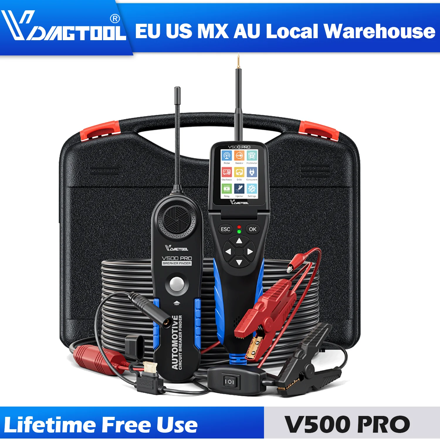 

Автомобильный тестер цепей VDIAGTOOL V500 Pro 2026 года, инструмент для проверки электросистем, поиска обрывов, 9/30В, с тестом форсунок, мультиметр