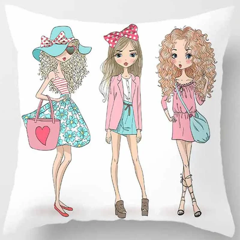 

1 pcs Little princess print pillow girl Polyester Square pillow cover 45 * 45 cm car bedroom upholstery pillow