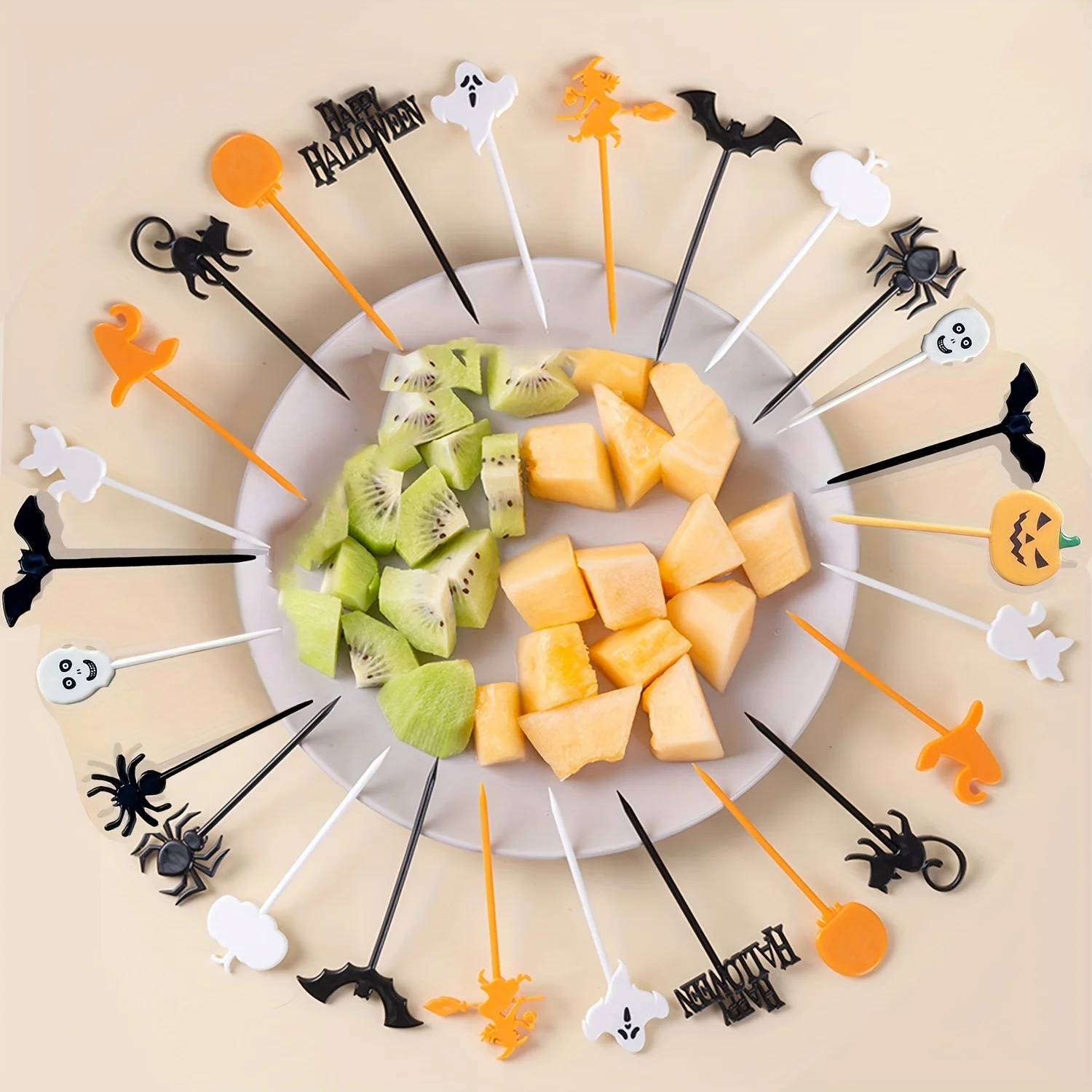 Palillos de dientes de plástico para Halloween, adorno para magdalenas, fantasma, murciélago, araña, fruta, decoración para pastel de fiesta de Halloween, 10/30/40 Uds.