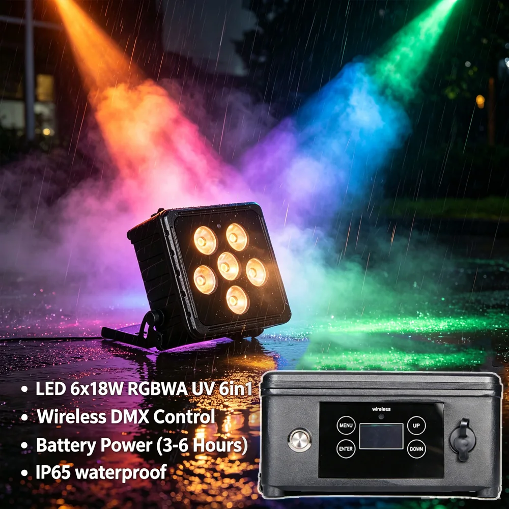 Aluminum Waterproof IP65 LED 6x18W RGBWA UV 6in1 Battery Power Par Light With Wireless DMX Control Wall Wash Strobe Dj Disco Par