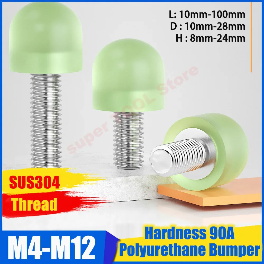 1Pc 90A Polyurethane Screw 304 Stainless Steel Round Head Anti-Collision Shock Absorbing PU Urethane Bolt M4 M5 M6 M8 M10 M12