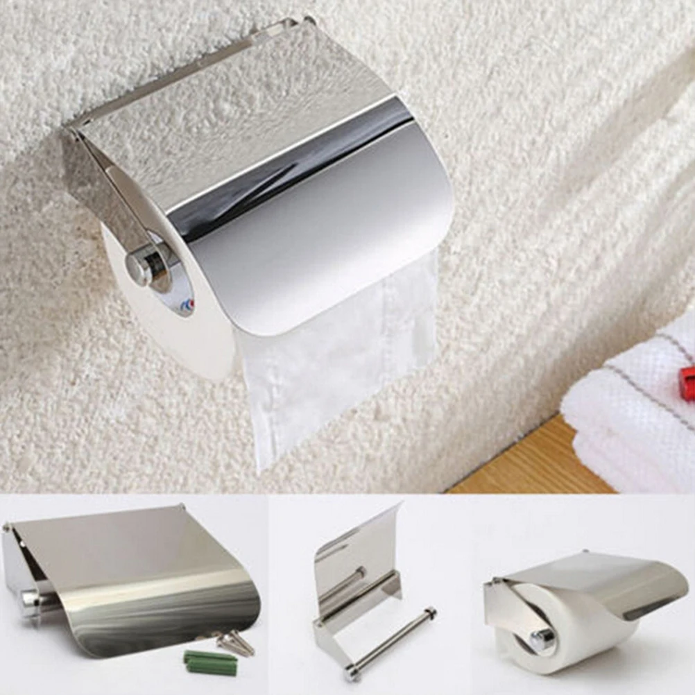 

Stainless Steel Bathroom Toilet Paper Holder Roll Tissue Box Wall Mounted Holder