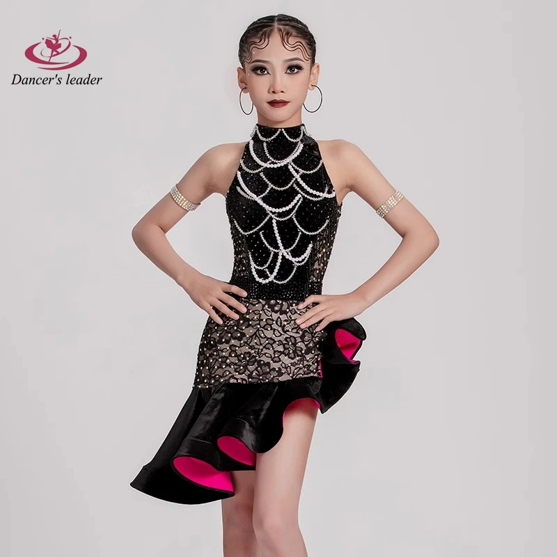 

Latin Dance Dress High-end Custom White Pearl Embroidered Skirt Precisely Tango Adult and Children's Stage Professional Clothing