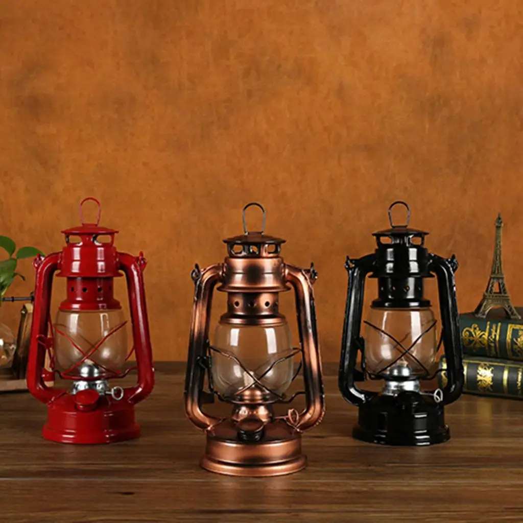 Camping Tent Lantern Vintage Iron Lamp with Heat Resistant Globe for Outdoor Adventure Emergency Use