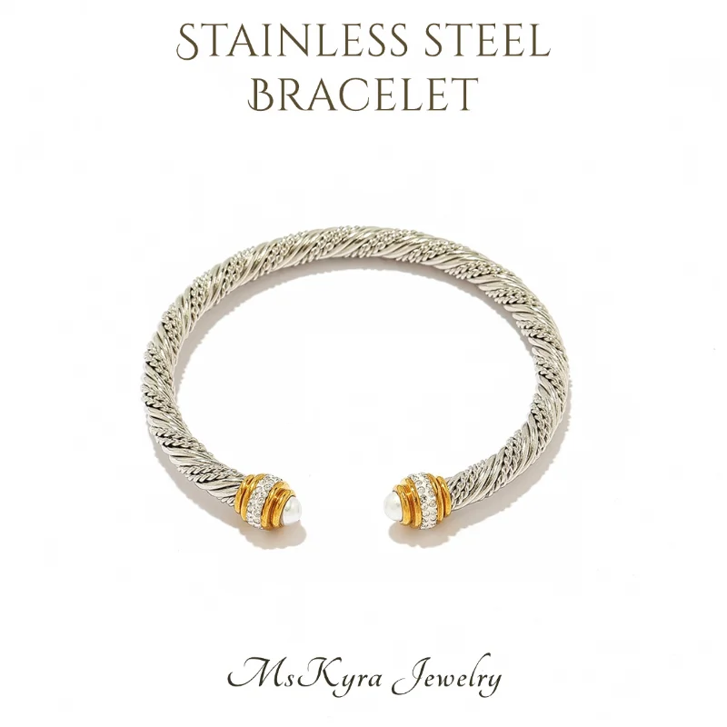 

MsKyra Stainless Steel Bracelet Plated 18k Gold Color Jewelry Sparkling Zircon Waterproof Daily Bracelet For Women Premium Gift