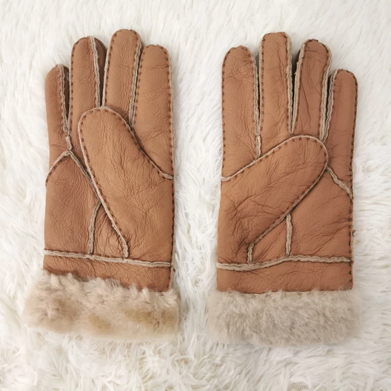 New Sheepskin lady Gloves Comfortable hand sewing Women guantes Winter Warm Outdoor Windproof and Cold-proof Finger Gloves