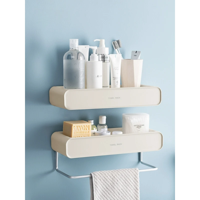 Wu Ming Bathroom Storage Rack Nordic Non Perforated Washroom Wall Hanging Towel Rack Single Pole Wash Table Plastic Storage Rack