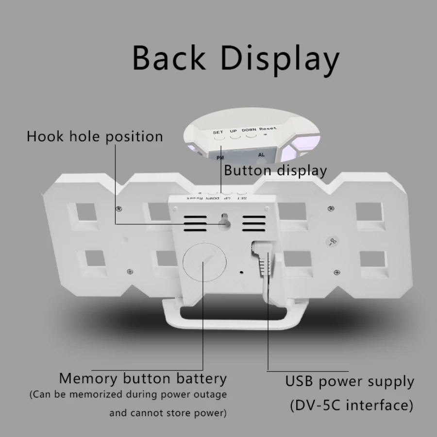 1pc multifunctional LED night light wall clock, creative 3D digital clock, wall mounted/standing two ways (DC plug-in use)