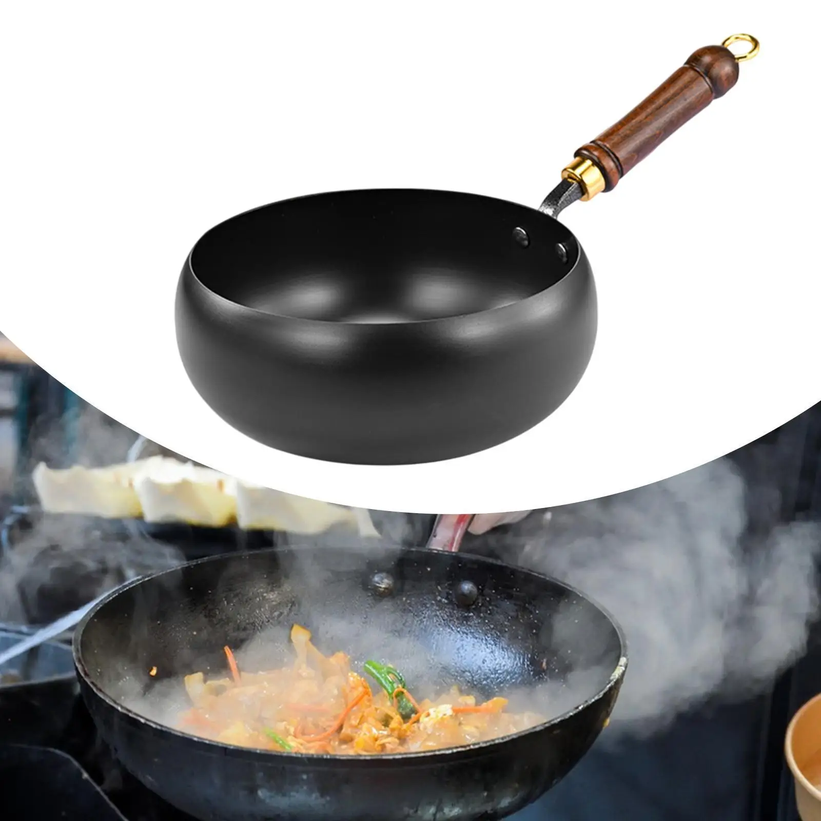 Chinese Wok for Induction Cooking Flat Bottom Frying Pan with Wooden Handle for Home And Restaurant