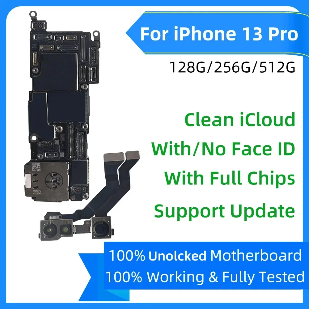 100% Unlocked Motherboard for iPhone 13 Pro Max With/NO Face ID Free Clean iCloud for iPhone 13 Mini Logic Board Mainboard