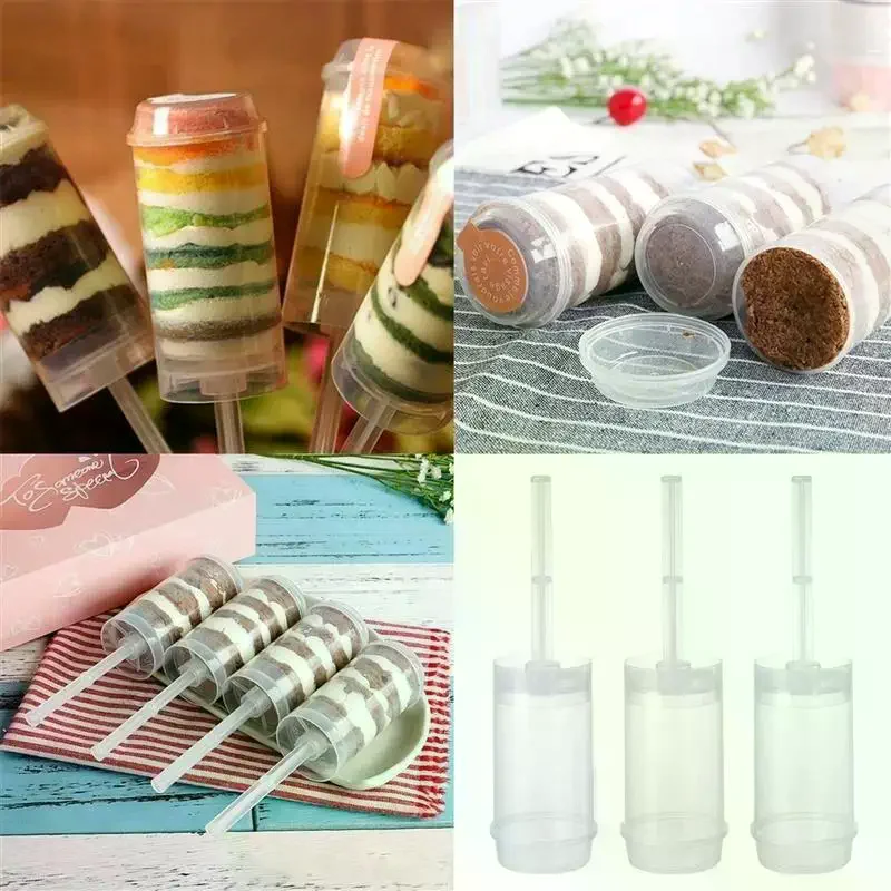 10pcs Cake Holders Pushable Diy Push Mold Cylinder Shaped Pusher Push Pops Plastic Containers With Lids For Kitchen