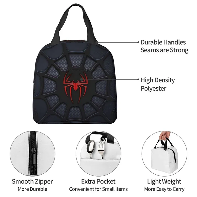 Spider Web Thermal Insulated Lunch Bags Women Resuable Lunch Tote for Kids School Children Multifunction Food Bento Box