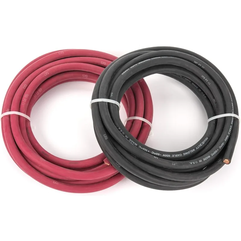 1/0 Gauge Premium Extra Flexible Welding Cable 600 Volt   Combo Pack  Black + Red  25 Feet of Each Color   Made in The USA