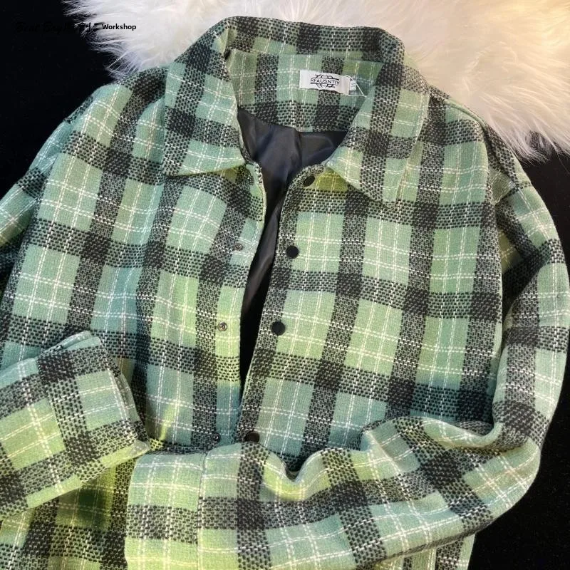 

Оверсайз шерстяное пальто в клетку, осеннее, свободного кроя, в стиле BF, уникальное, унисекс, молодежное, модное, с длинными рукавами