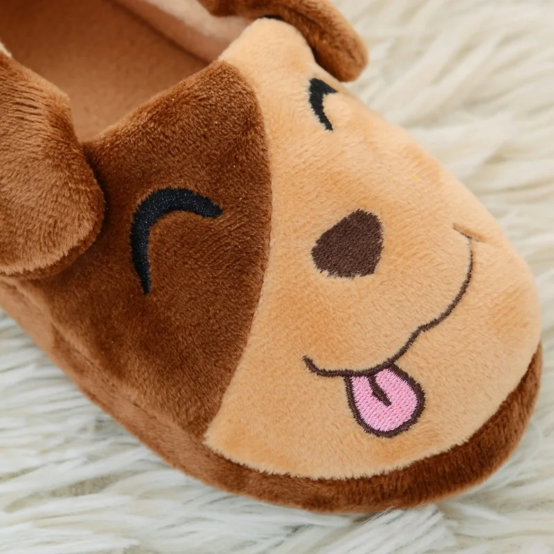 New Fashion Toddler Boys Slippers for Winter Baby Loafers Plush Warm Cartoon Dog Rubber Sole Children Home Shoes House Footwear