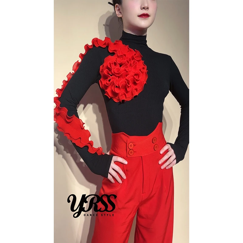 Blume Rüschen Ballroom Dance Tops Frauen Walzer Latin Dance Performance Kleidung Wettbewerb Trikots Erwachsene Tanz Kostüm BL17163