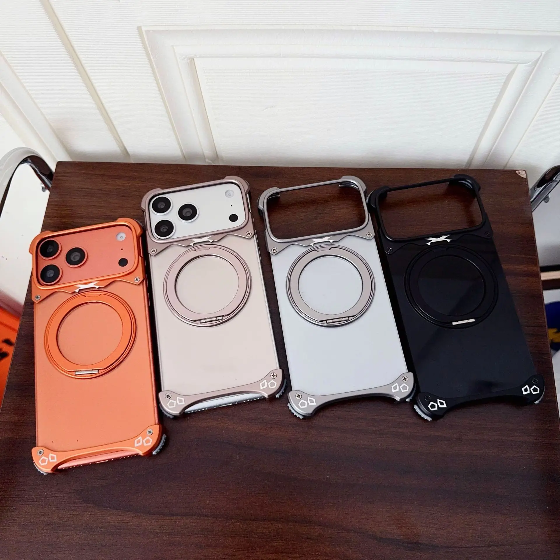 

Suitable for Apple 17 Promax phone case, original color backplate, iPhone 17 Pro metal magnetic rotating bracket case